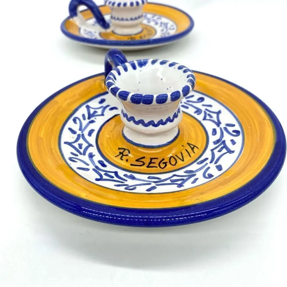 Fiesta Yellow Spanish Finger Loop Candlestick Holders